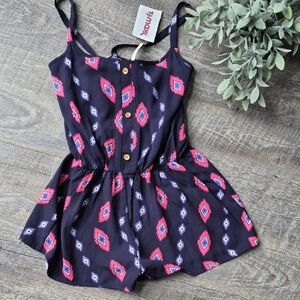 B Jewel Black and Pink Patterned Kids Romper